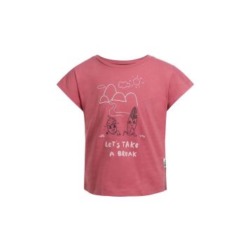 Jack Wolfskin tricou de bumbac pentru copii TAKE A BREAK culoarea roz