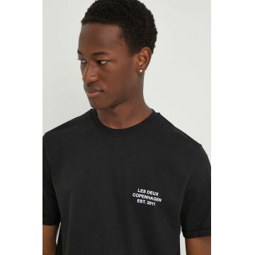 Les Deux tricou din bumbac barbati, culoarea negru, cu imprimeu