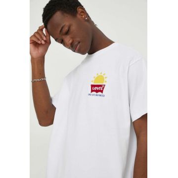 Levi's tricou din bumbac barbati, culoarea alb, cu imprimeu