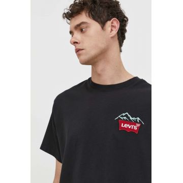 Levi's tricou din bumbac barbati, culoarea negru, cu imprimeu