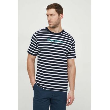 Pepe Jeans tricou din bumbac barbati, culoarea albastru marin, modelator