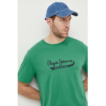 Pepe Jeans tricou din bumbac barbati, culoarea verde, cu imprimeu