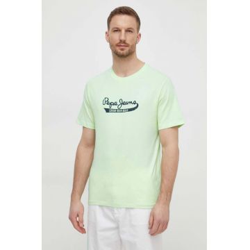 Pepe Jeans tricou din bumbac barbati, culoarea verde, cu imprimeu