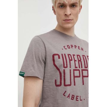 Superdry tricou din bumbac barbati, culoarea gri, cu imprimeu