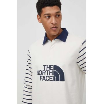 The North Face longsleeve din bumbac culoarea bej, cu imprimeu