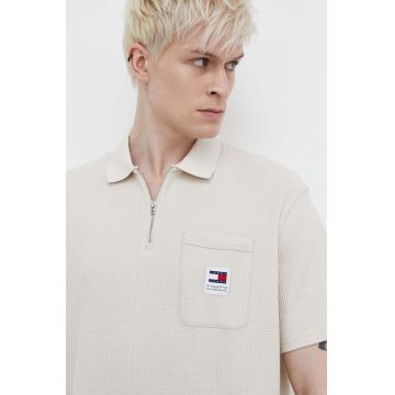 Tommy Jeans tricou polo bărbați, culoarea bej, uni DM0DM18928