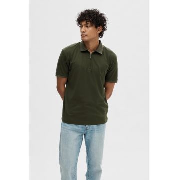 Tricou polo din amestec de bumbac organic cu fenta cu fermoar