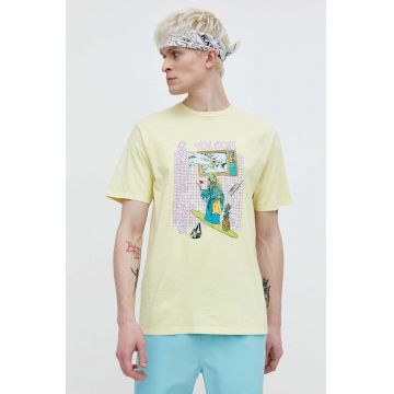 Volcom tricou din bumbac barbati, culoarea galben, cu imprimeu