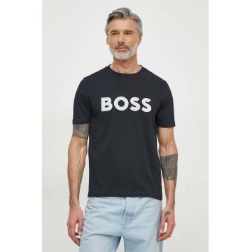 BOSS Green tricou din bumbac bărbați, culoarea bleumarin, cu imprimeu 50512866