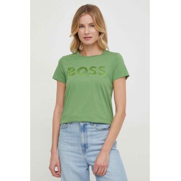 BOSS tricou din bumbac femei, culoarea verde 50514967