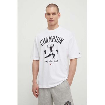 Champion tricou din bumbac bărbați, culoarea alb, cu imprimeu 219856