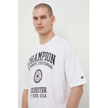 Champion tricou din bumbac bărbați, culoarea alb, cu imprimeu 219856