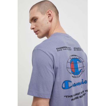 Champion tricou din bumbac bărbați, culoarea violet, cu imprimeu 219788