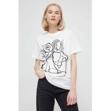 Desigual tricou din bumbac femei, culoarea alb