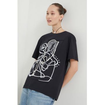 Desigual tricou din bumbac femei, culoarea negru