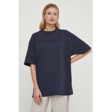 HUGO tricou din bumbac femei, culoarea bleumarin 50514524