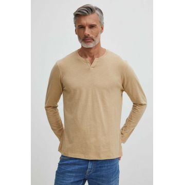 Medicine longsleeve din bumbac barbati, culoarea bej, neted