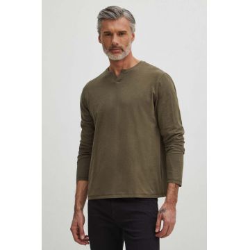 Medicine longsleeve din bumbac barbati, culoarea verde, neted