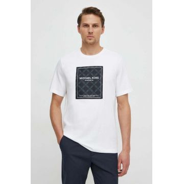 Michael Kors tricou din bumbac barbati, culoarea alb, cu imprimeu