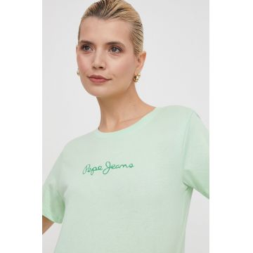 Pepe Jeans tricou din bumbac femei, culoarea verde