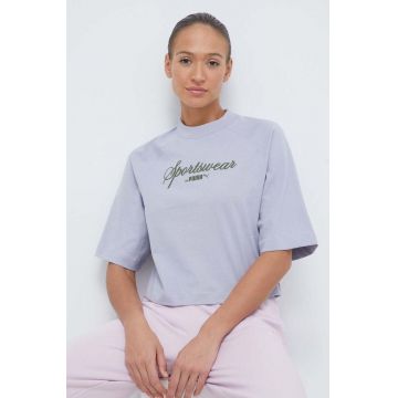 Puma tricou din bumbac femei, culoarea gri 624271