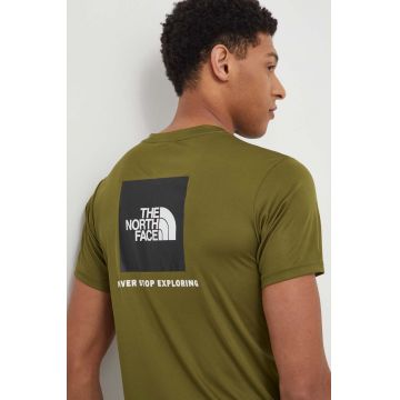 The North Face tricou sport Reaxion Red Box culoarea verde, cu imprimeu