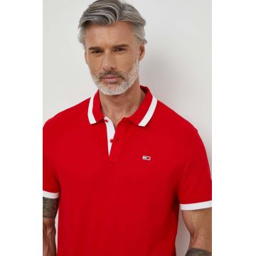 Tommy Jeans polo de bumbac culoarea roșu, cu imprimeu DM0DM18313