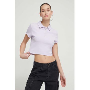 Tommy Jeans tricou polo femei, culoarea violet DW0DW18315