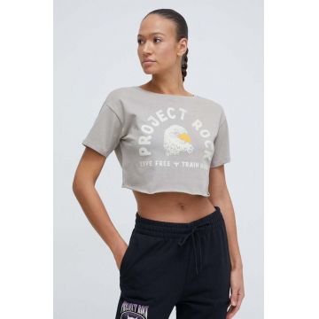 Under Armour tricou Project Rock femei, culoarea bej, cu spate descoperit