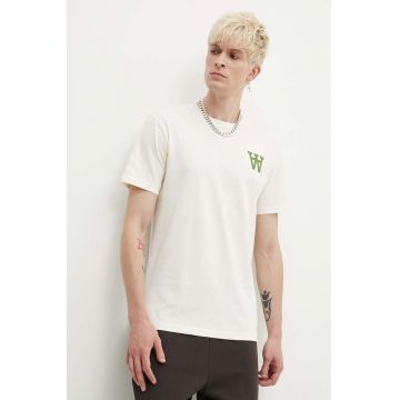 Wood Wood tricou din bumbac Ace AA Logo bărbați, culoarea bej, cu imprimeu, 10285709.2222