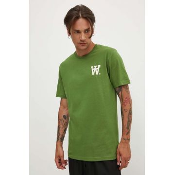 Wood Wood tricou din bumbac Ace AA Logo bărbați, culoarea verde, cu imprimeu, 10285709.2222