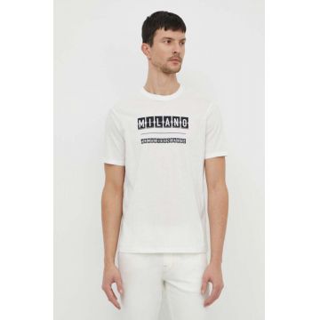 Armani Exchange tricou din bumbac barbati, culoarea alb, cu imprimeu