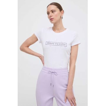 Armani Exchange tricou din bumbac femei, culoarea alb