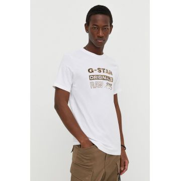 G-Star Raw tricou din bumbac barbati, culoarea alb, cu imprimeu