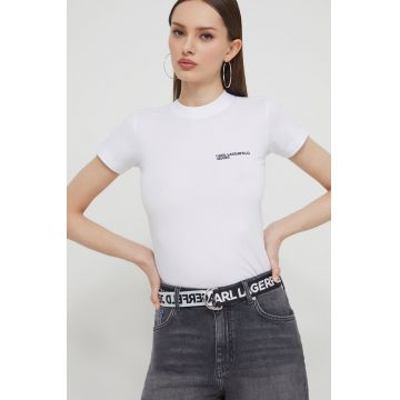 Karl Lagerfeld Jeans tricou din bumbac femei, culoarea alb