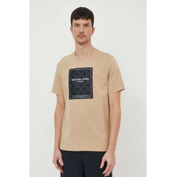 Michael Kors tricou din bumbac barbati, culoarea bej, cu imprimeu