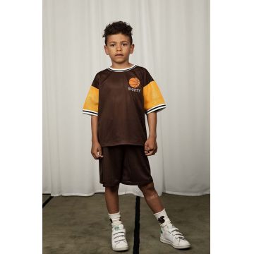 Mini Rodini tricou copii Basket culoarea maro, cu imprimeu