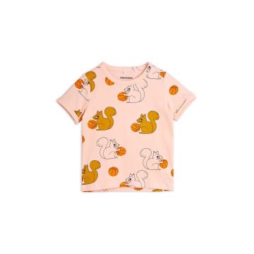 Mini Rodini tricou copii Squirrel culoarea roz, cu model