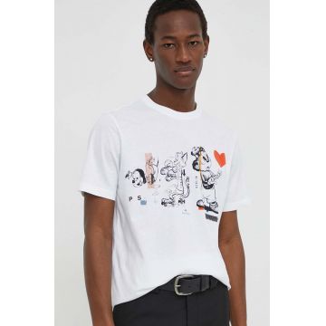 PS Paul Smith tricou din bumbac barbati, culoarea alb, cu imprimeu