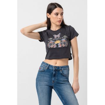 Tricou crop cu imprimeu grafic Blooming Skate