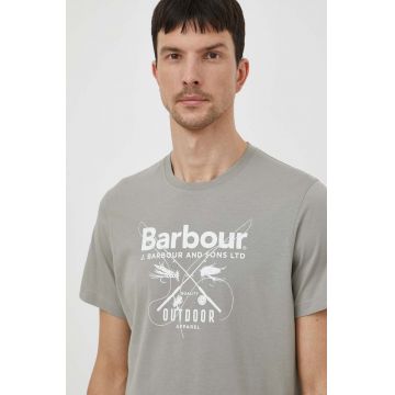 Barbour tricou din bumbac barbati, culoarea verde, cu imprimeu