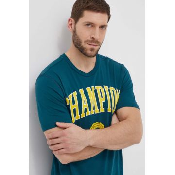 Champion tricou din bumbac barbati, culoarea verde, cu imprimeu, 219852