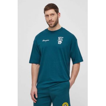 Champion tricou din bumbac barbati, culoarea verde, cu imprimeu, 219855