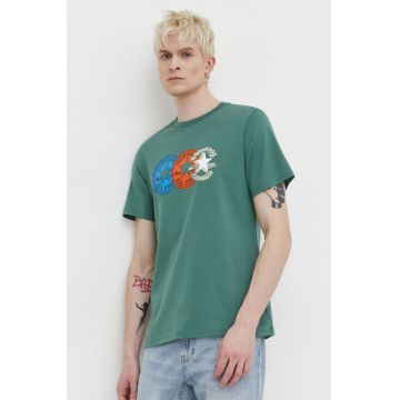 Converse tricou din bumbac barbati, culoarea verde, cu imprimeu