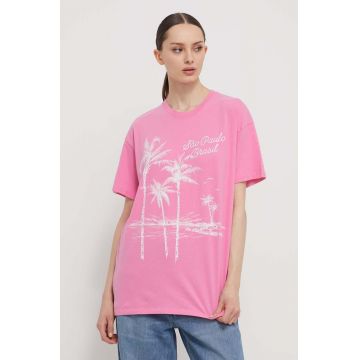 Hollister Co. tricou din bumbac femei, culoarea roz