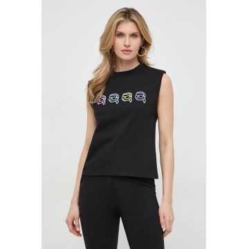 Karl Lagerfeld top din bumbac culoarea negru