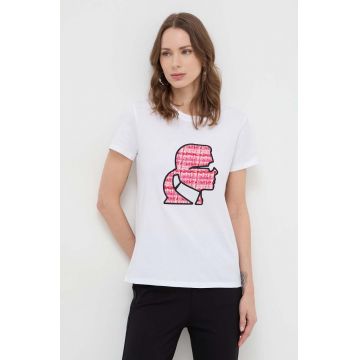 Karl Lagerfeld tricou din bumbac femei, culoarea alb