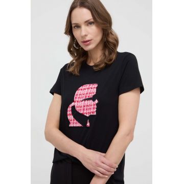 Karl Lagerfeld tricou din bumbac femei, culoarea negru