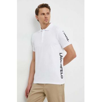 Karl Lagerfeld tricou polo barbati, culoarea alb, cu imprimeu