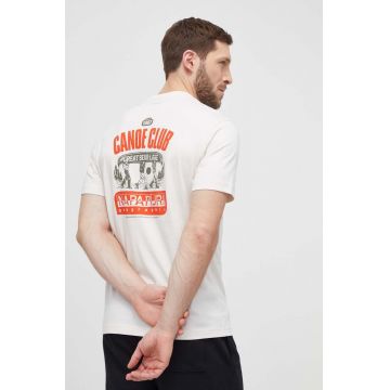 Napapijri tricou din bumbac barbati, culoarea bej, cu imprimeu